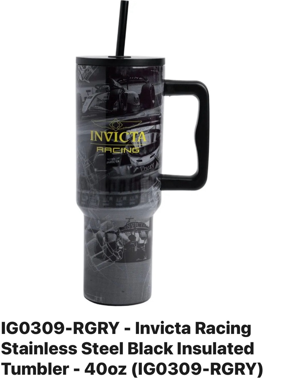 Invicta Black and Yellow Racing 40oz Insulated Tumbler with Handle